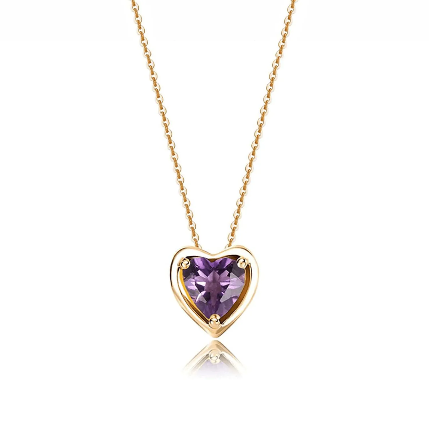 FANCIME Delicate Amethyst Heart February Birthstone 14K Gold Necklace