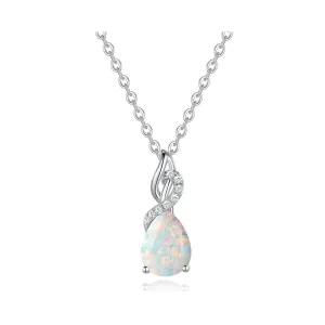 FANCIME "Timeless Heart " Opal October Gemstone Sterling Silver Necklace