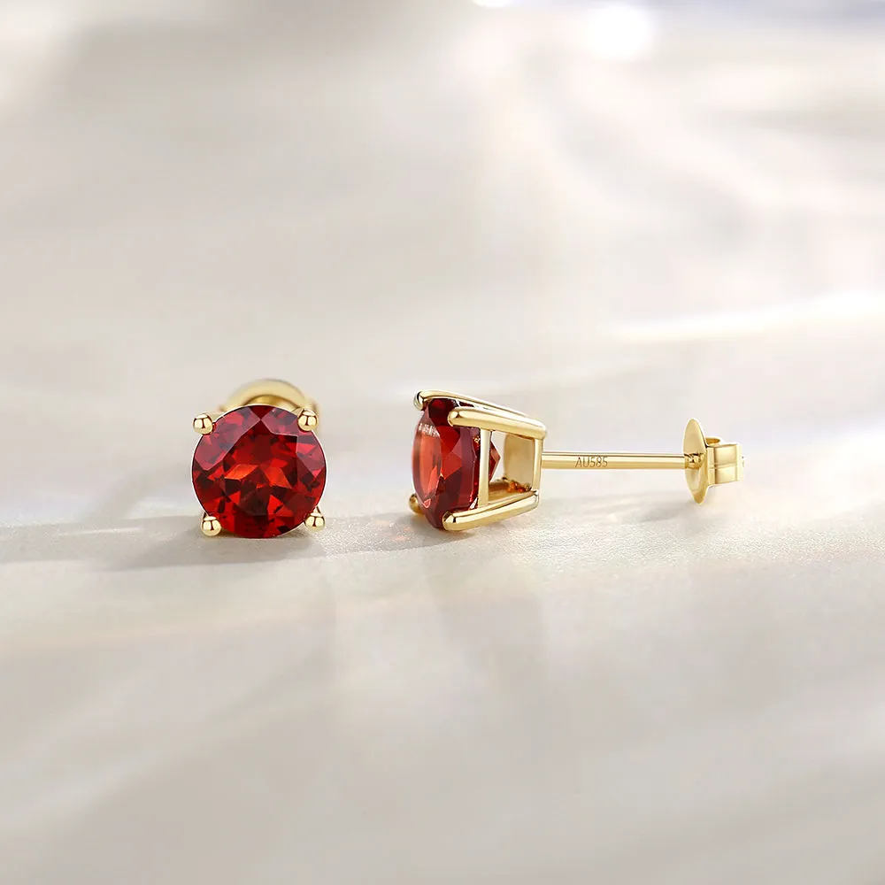 FANCIME Round Shape 14k Solid Yellow Gold Gemstone Stud Earrings