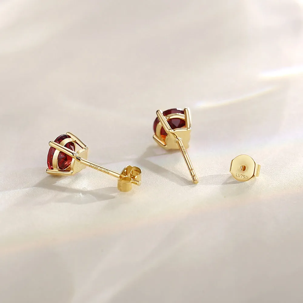 FANCIME Round Shape 14k Solid Yellow Gold Gemstone Stud Earrings