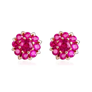 FANCIME Ruby Cluster Flower 14k Rose Gold Stud Earrings