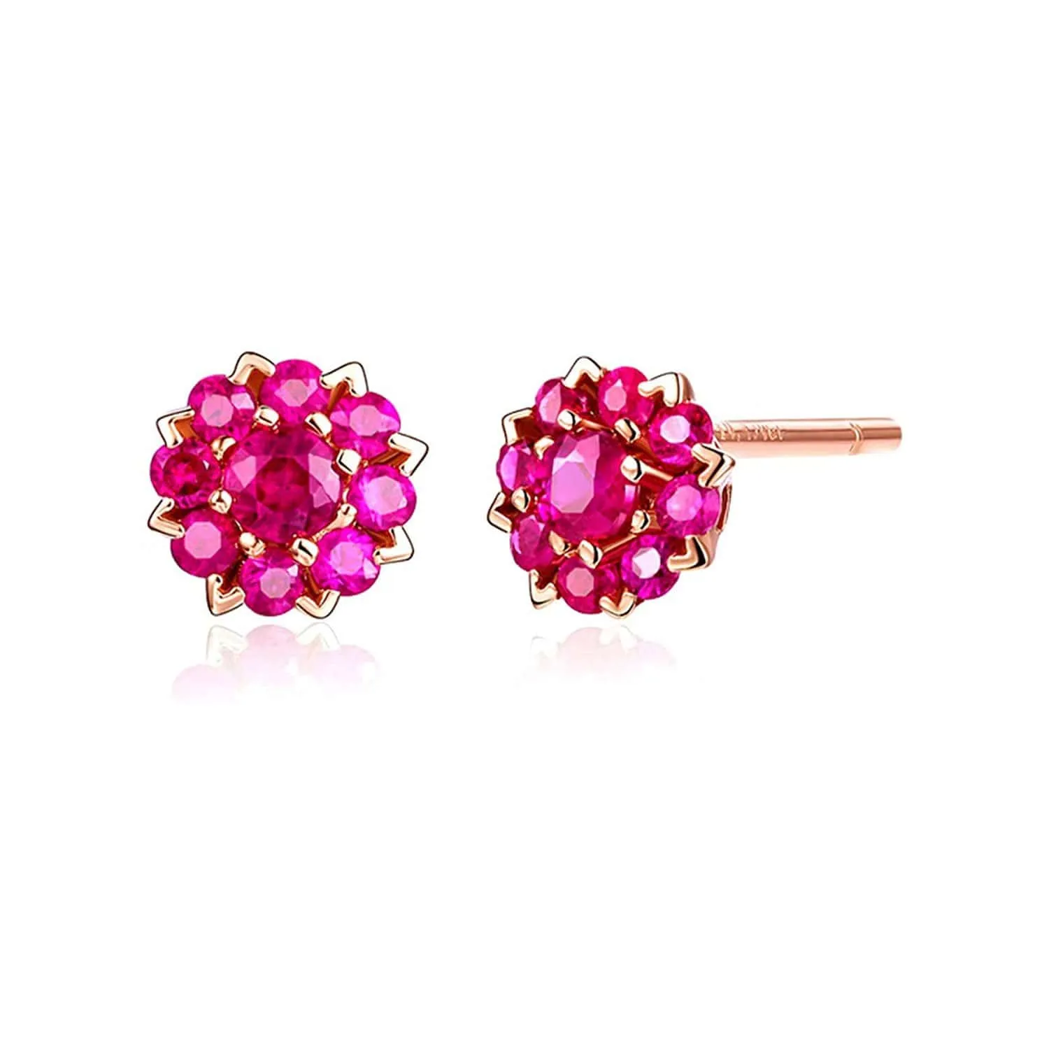 FANCIME Ruby Cluster Flower 14k Rose Gold Stud Earrings