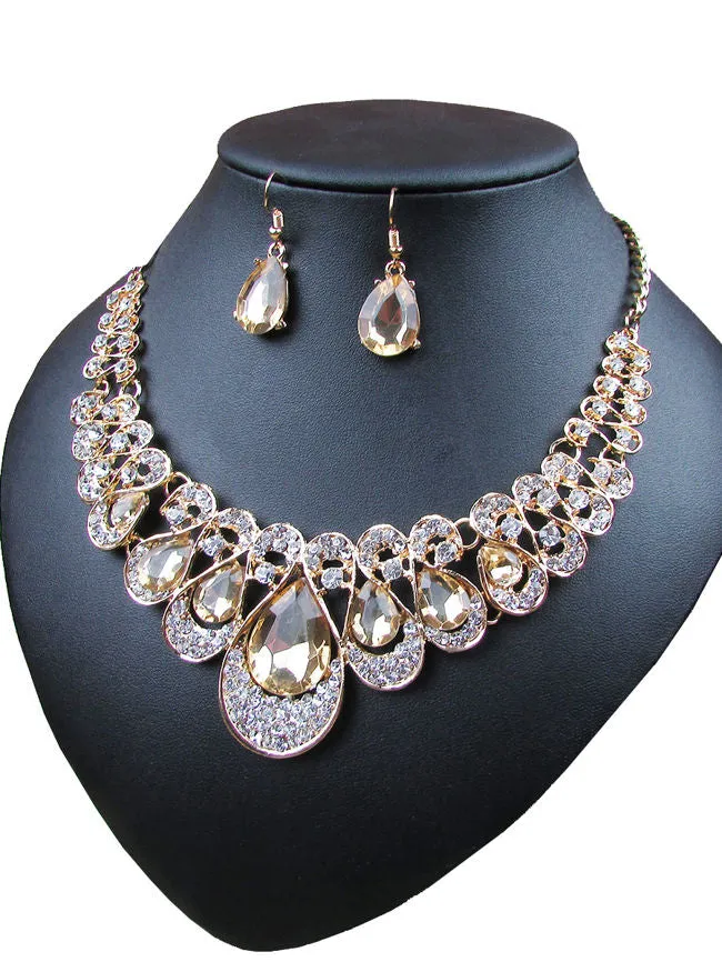 Fathion Multicolor Drop Crystal Necklace Sets