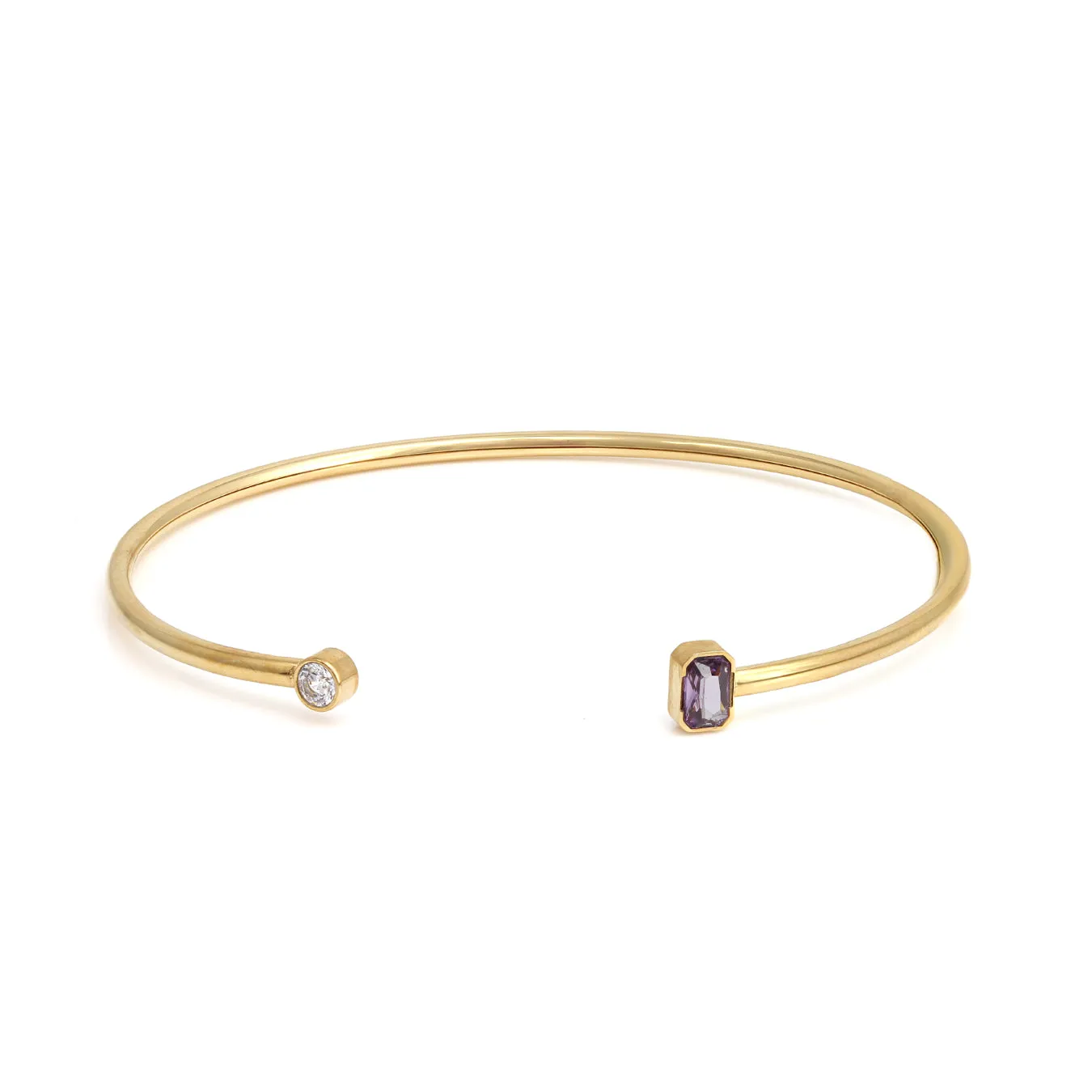 February Amethyst Birthstone Bangle - Yellow Gold