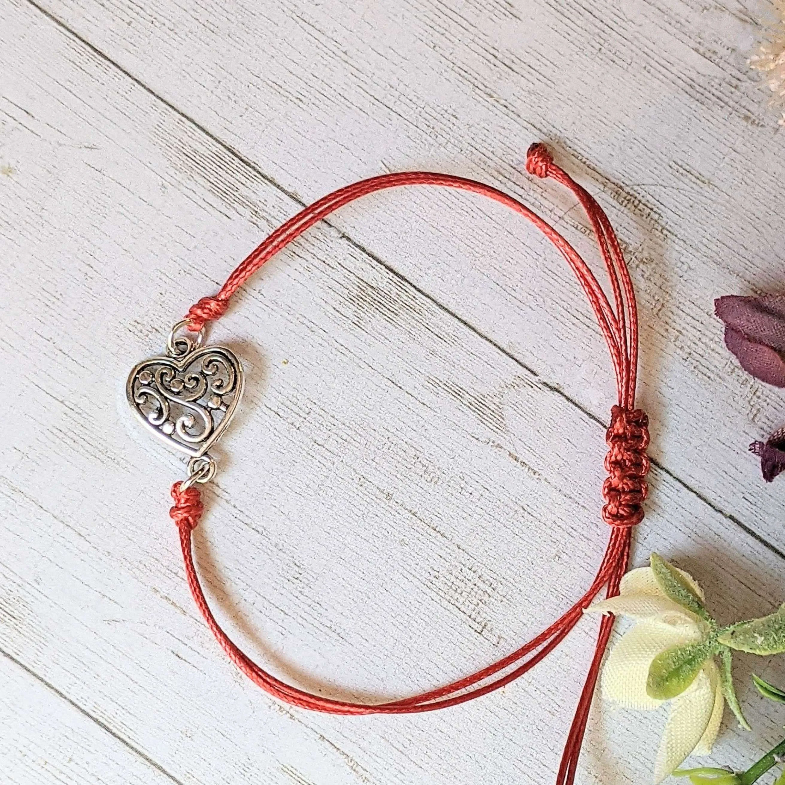 Filigree Heart Waxed Cord surfer Bracelet