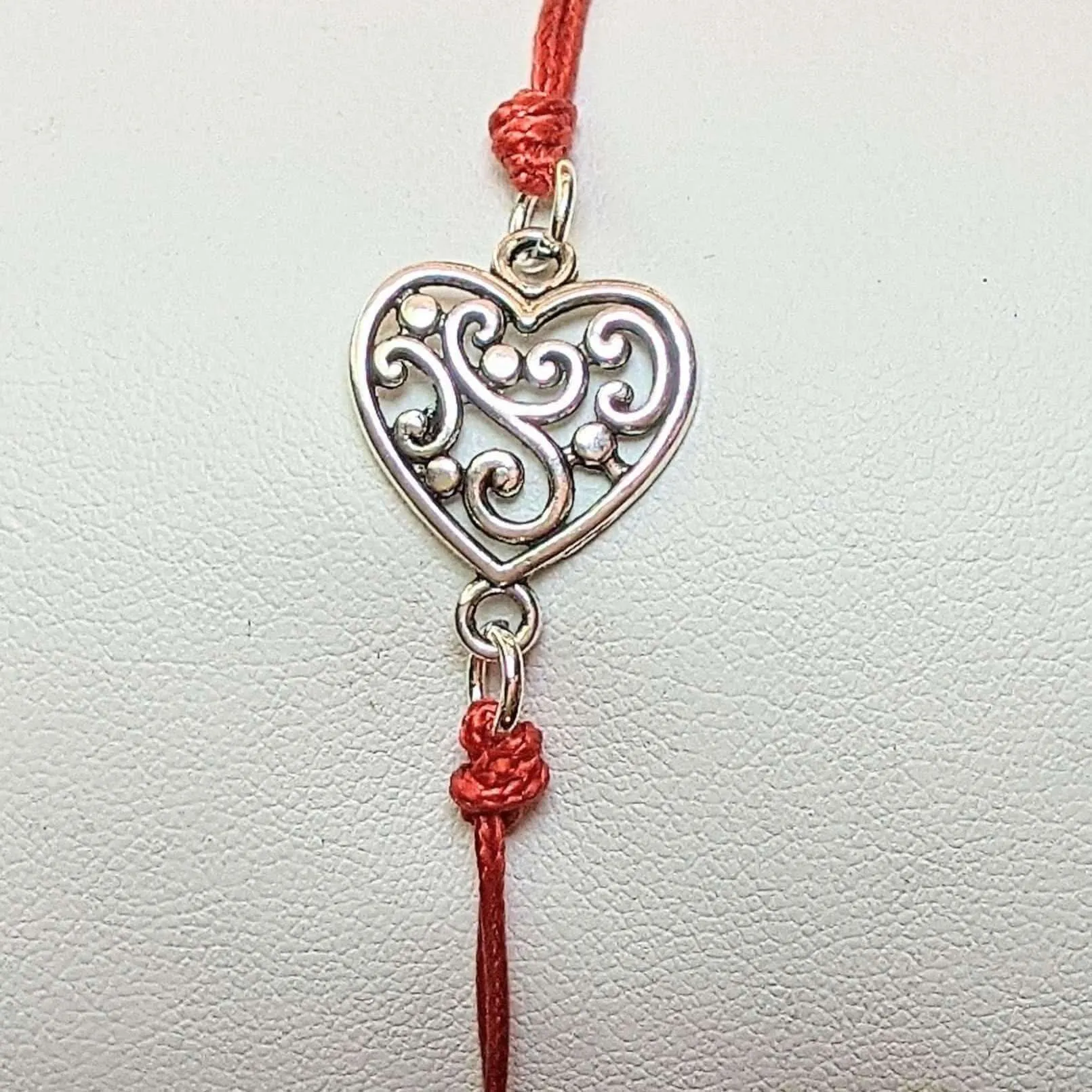 Filigree Heart Waxed Cord surfer Bracelet