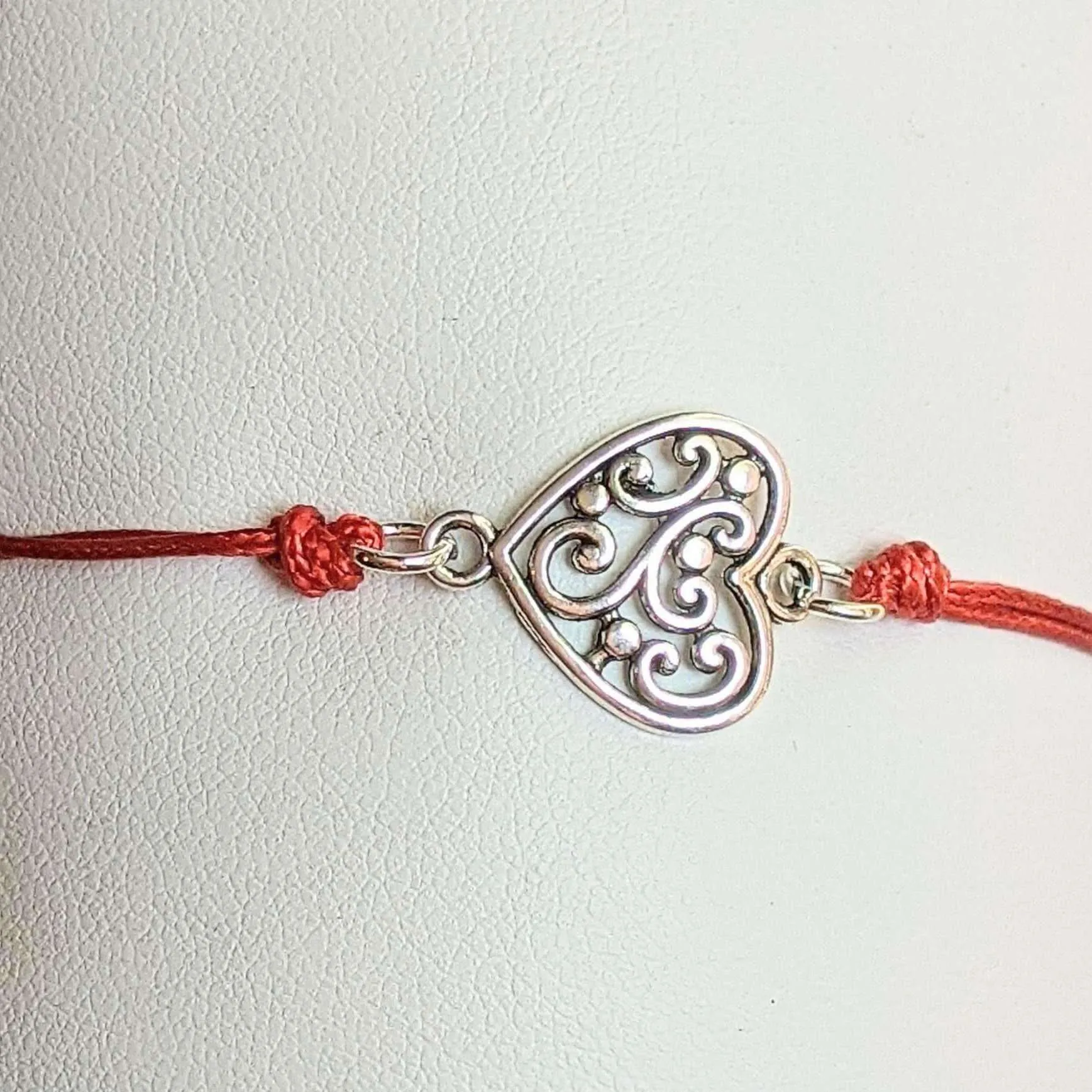 Filigree Heart Waxed Cord surfer Bracelet