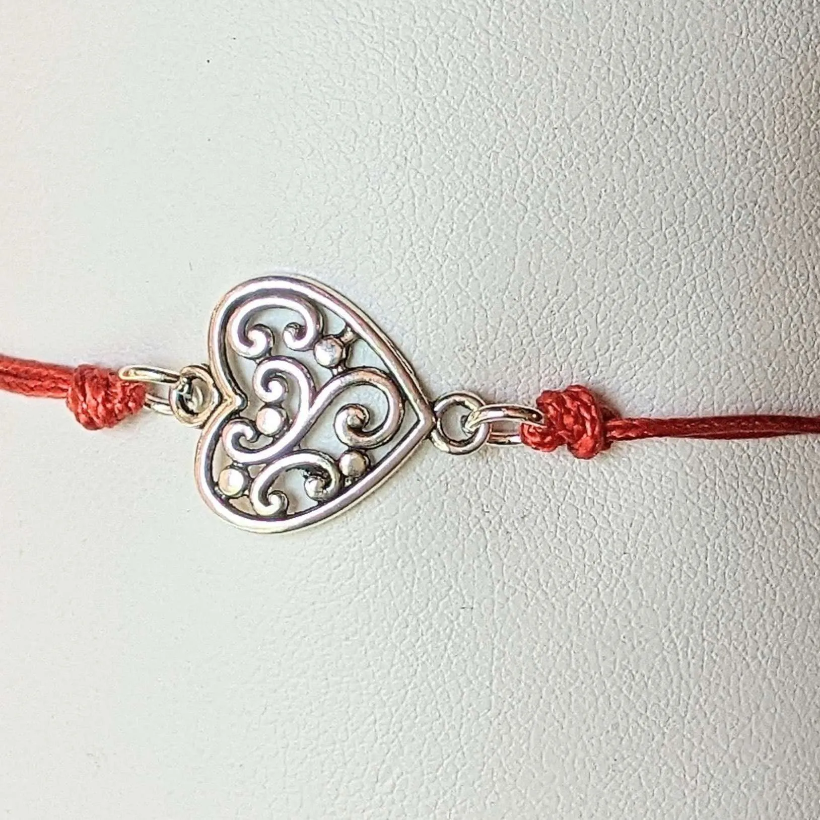 Filigree Heart Waxed Cord surfer Bracelet