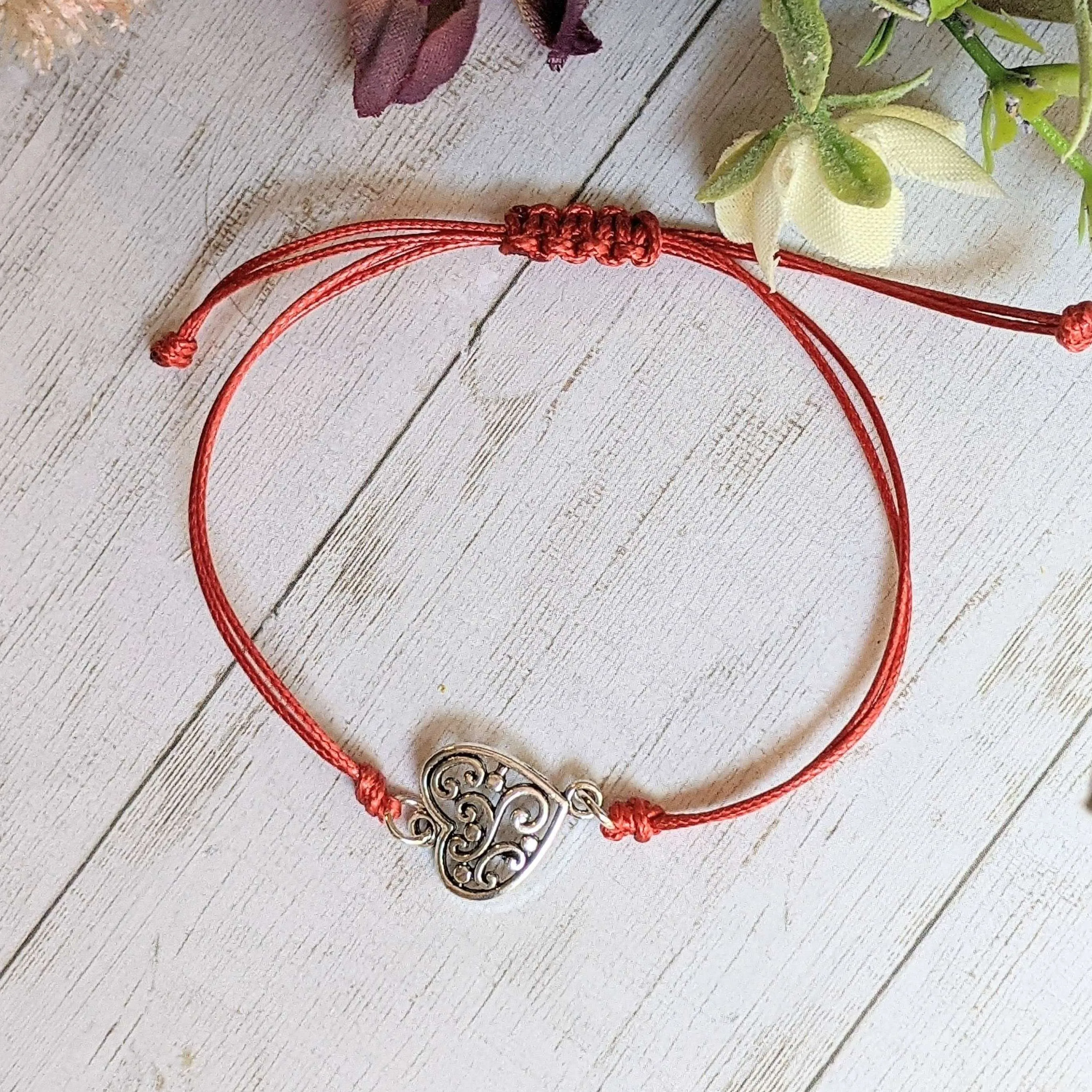 Filigree Heart Waxed Cord surfer Bracelet