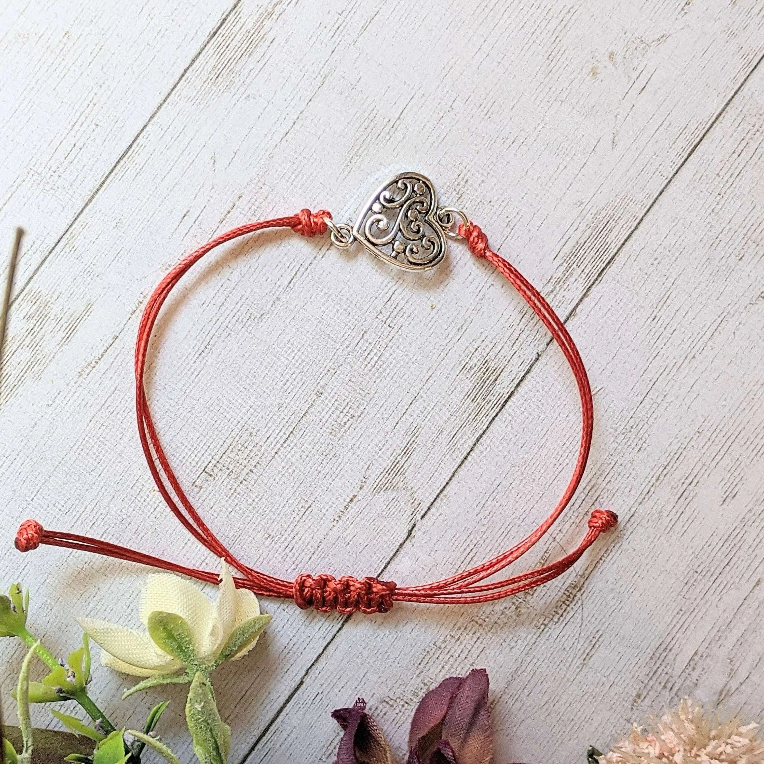 Filigree Heart Waxed Cord surfer Bracelet