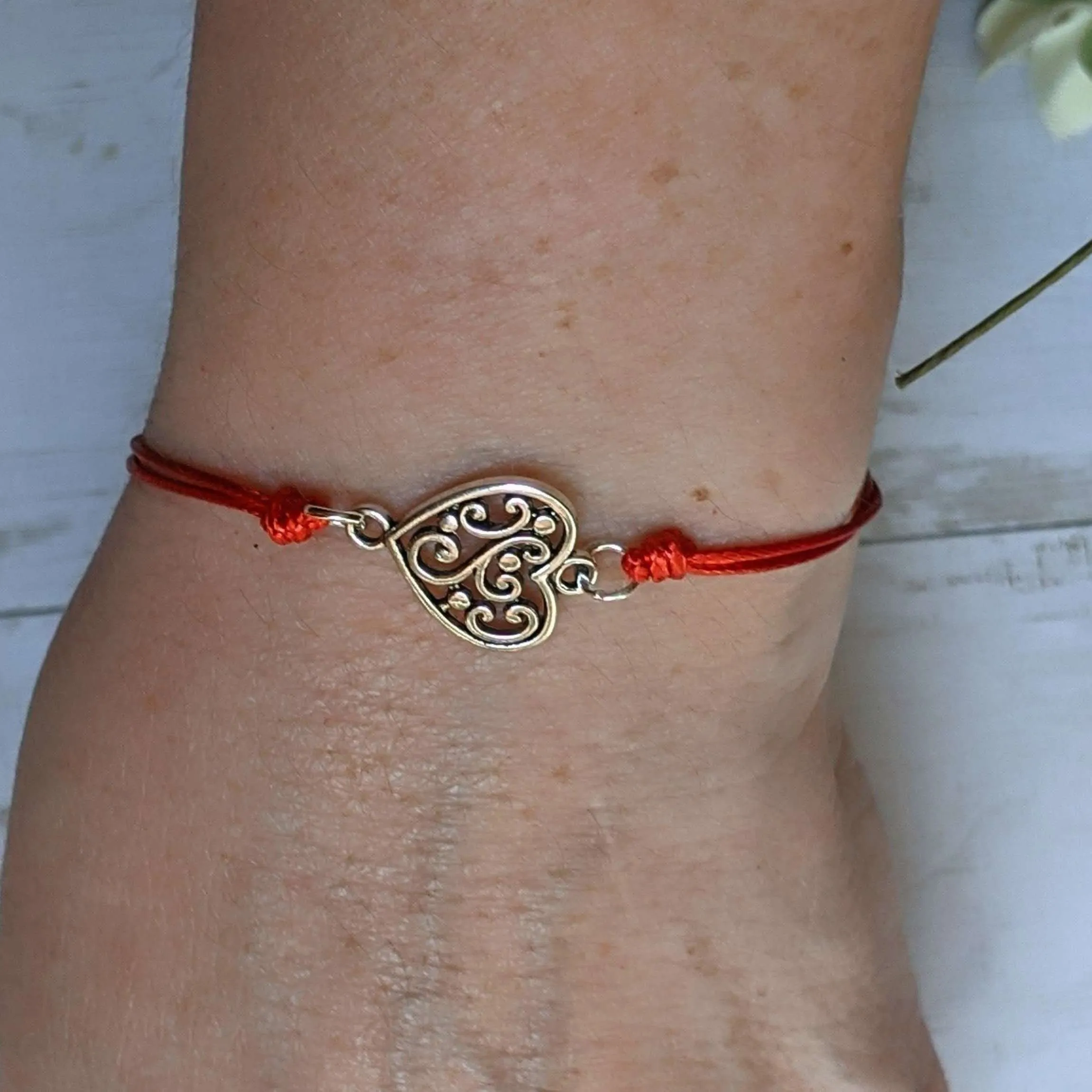 Filigree Heart Waxed Cord surfer Bracelet