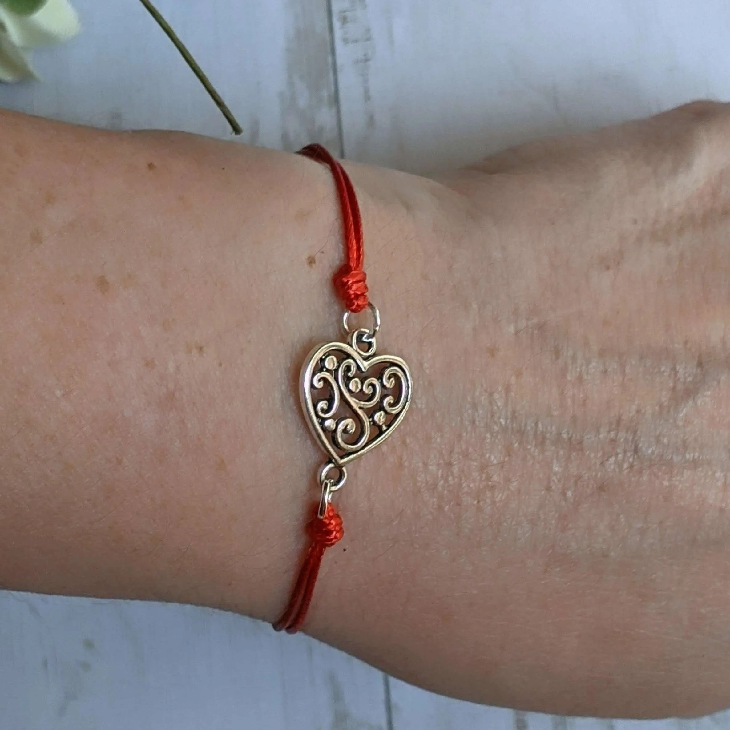 Filigree Heart Waxed Cord surfer Bracelet