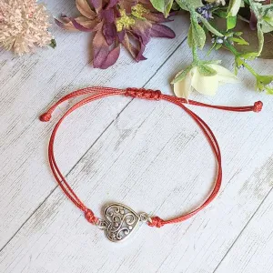 Filigree Heart Waxed Cord surfer Bracelet