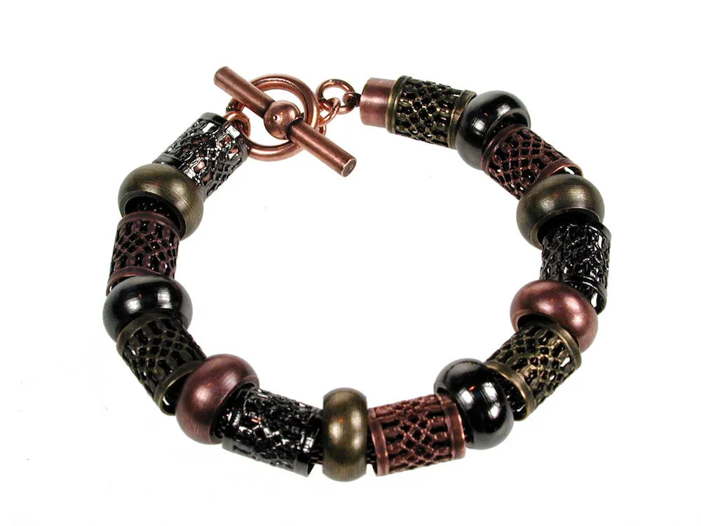 Filigree Tube & Bead Mesh Bracelet