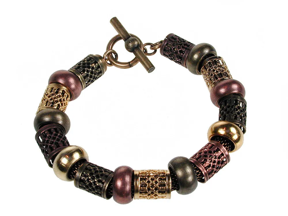 Filigree Tube & Bead Mesh Bracelet