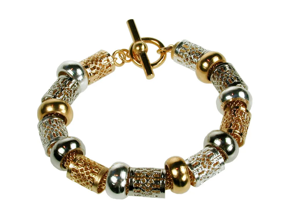 Filigree Tube & Bead Mesh Bracelet