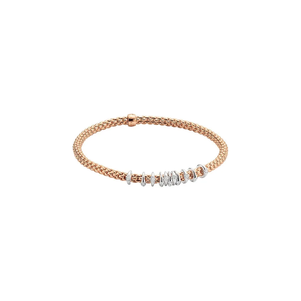 Fope 18K Rose Gold Prima Collection Bracelet with White Gold Diamond Rondels, Medium Size