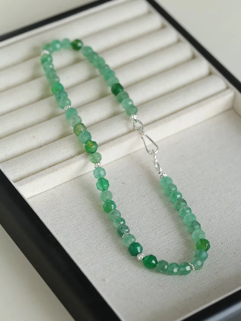 Fresh Green Strawberry Quartz Gemstone Beaded Necklace