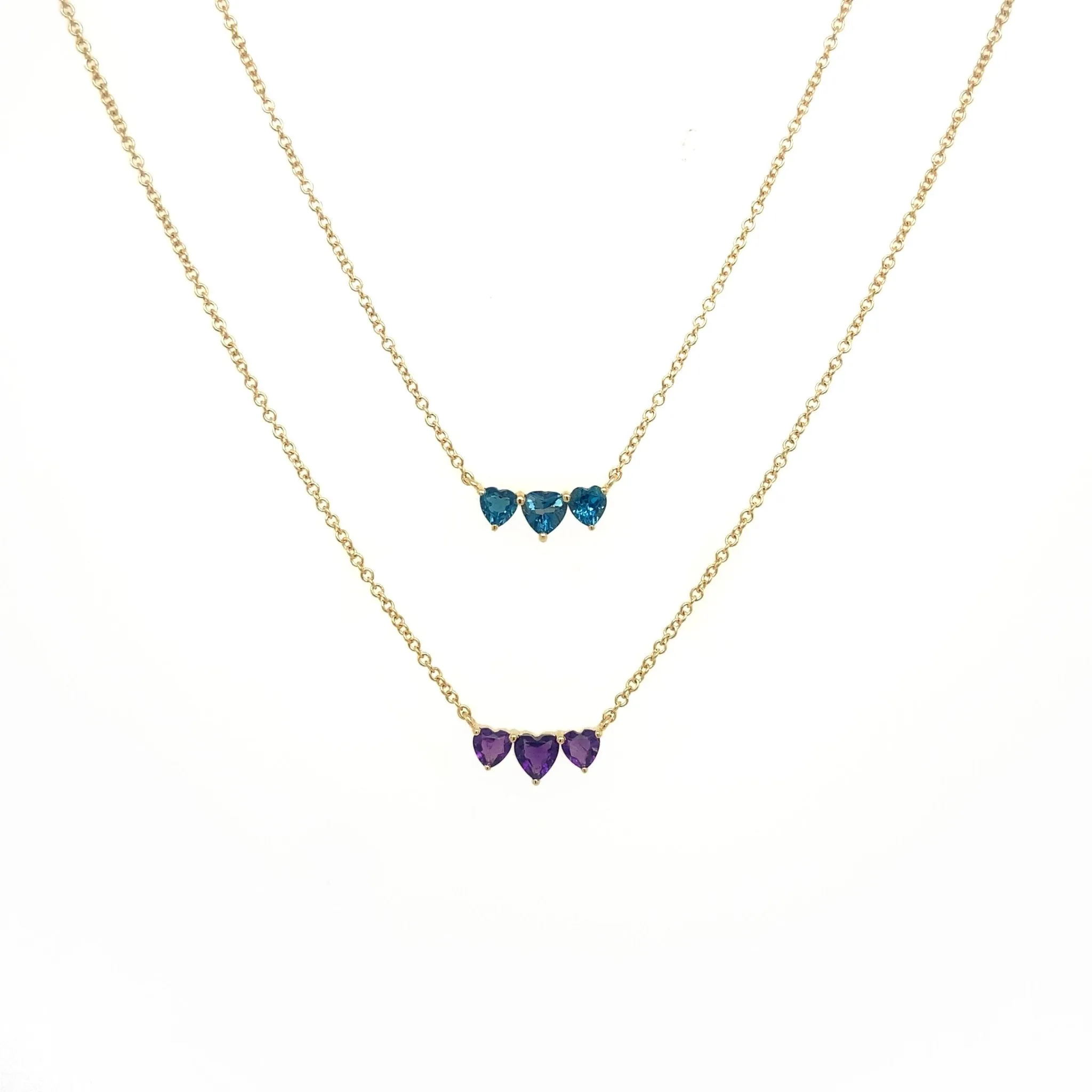 Gemstone Triple Heart Necklace