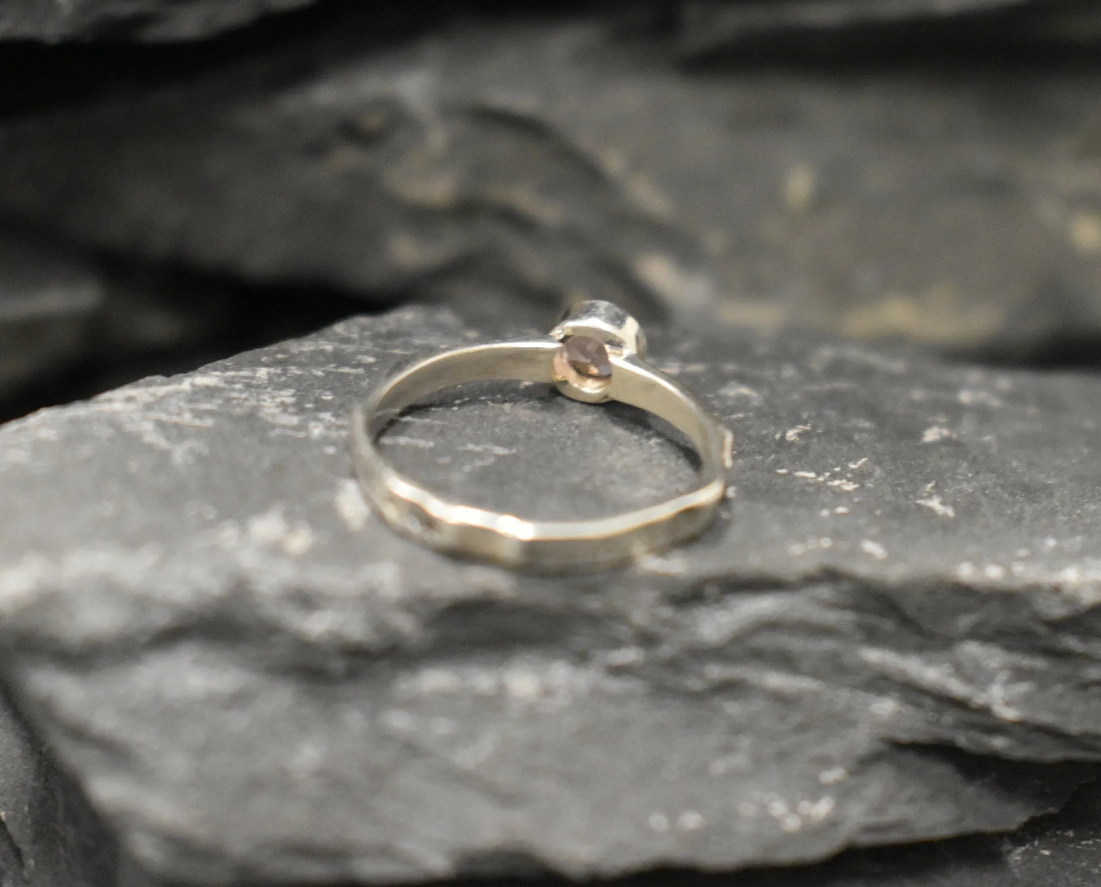 Genuine Ruby Ring - Red Round Ring - Hammered Silver Band