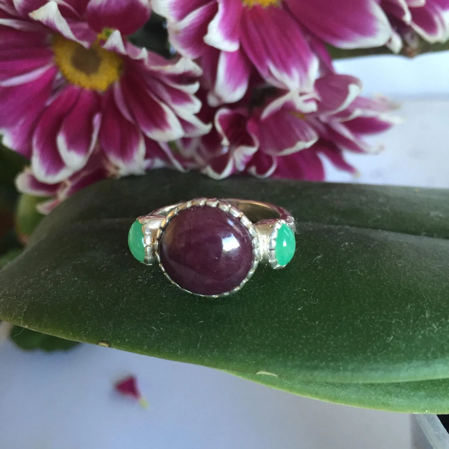 Genuine Ruby Ring - Red Round Ring - Vintage Cocktail Ring