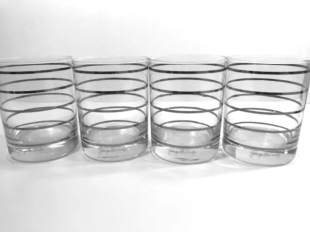 Georges Briard Signed Mid-Century Silver Ring Double Old Fashion Glasses (Set of 4)