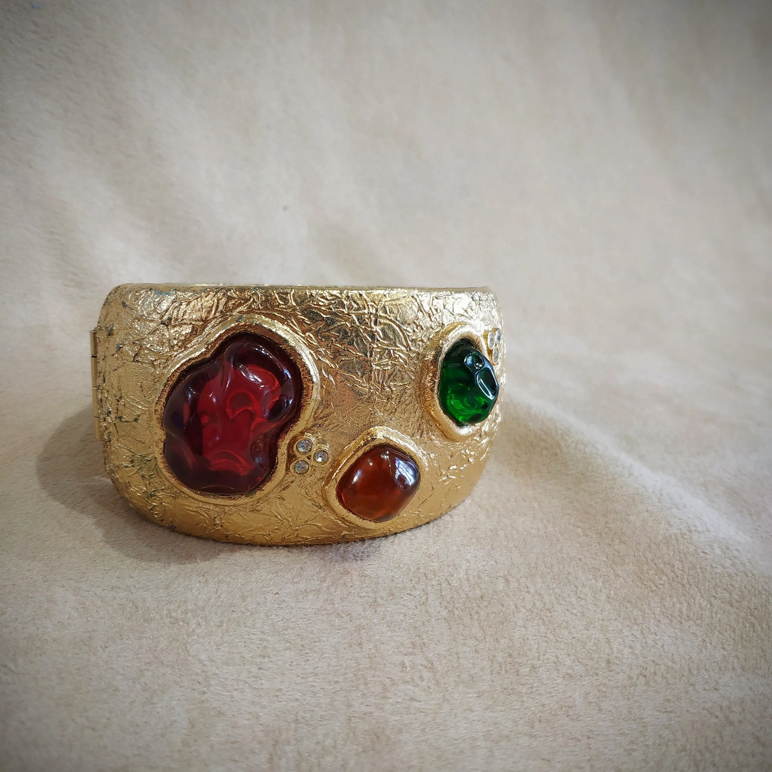 Givenchy Statement Bracelet Vintage Cuff Gold Red  Green