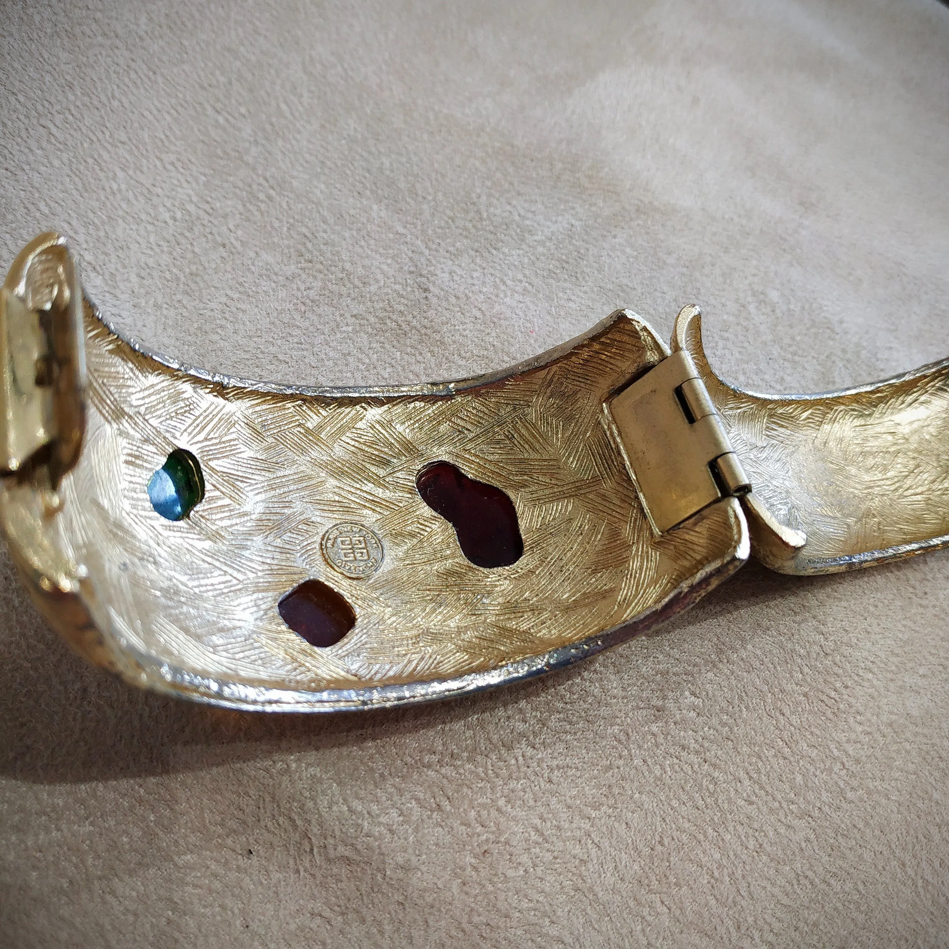 Givenchy Statement Bracelet Vintage Cuff Gold Red  Green