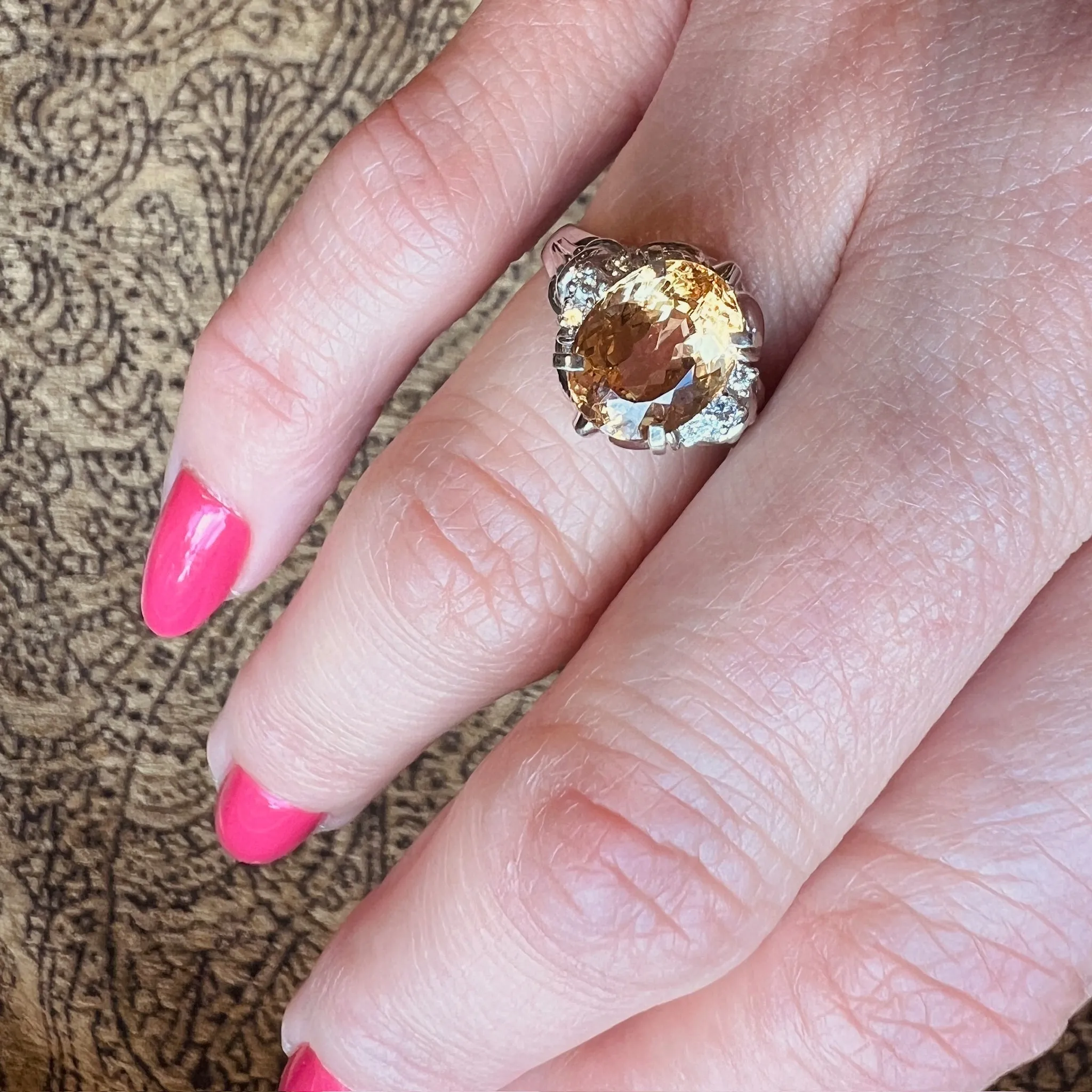 Glorious Golden Topaz Cocktail Ring with Diamonds