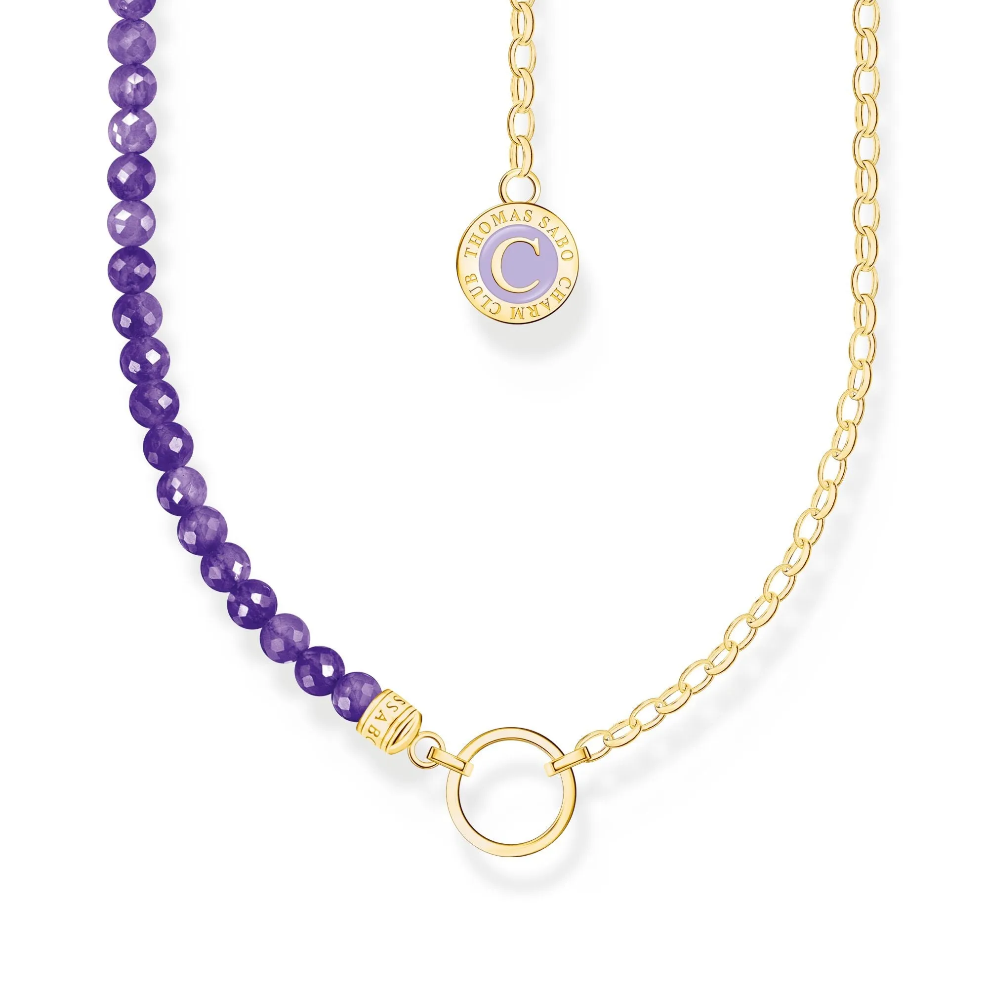 Gold Member Charm necklace with violet beads