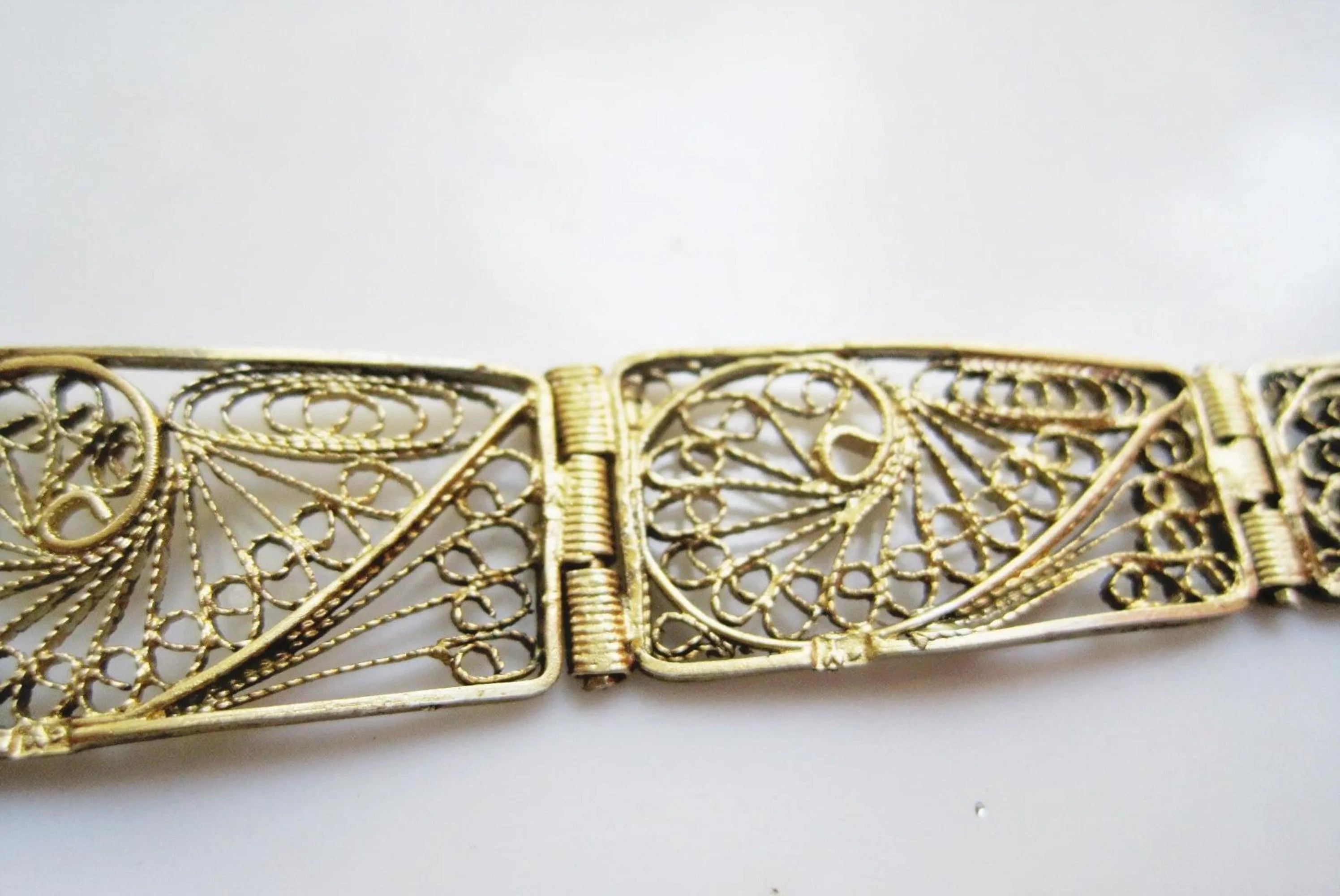 Gold Plated Egyptian Revival Silver Filigree Bracelet