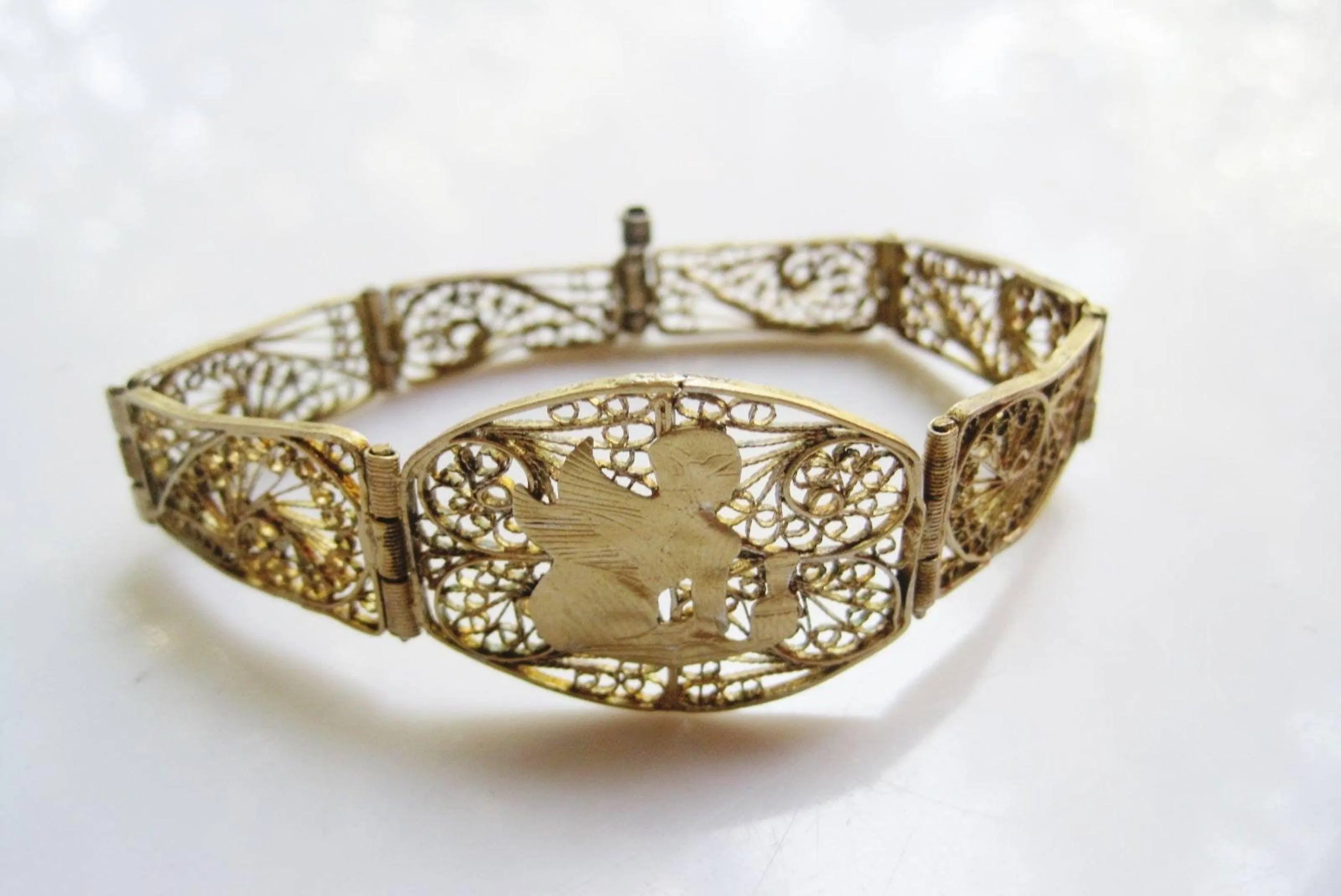 Gold Plated Egyptian Revival Silver Filigree Bracelet