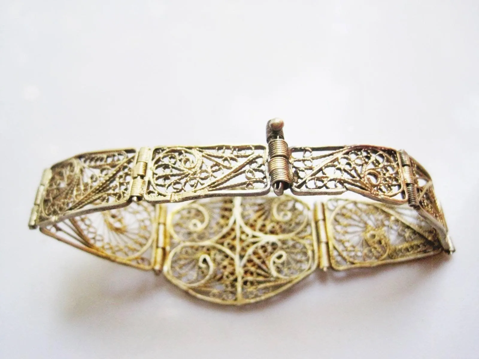 Gold Plated Egyptian Revival Silver Filigree Bracelet