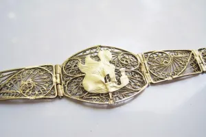 Gold Plated Egyptian Revival Silver Filigree Bracelet