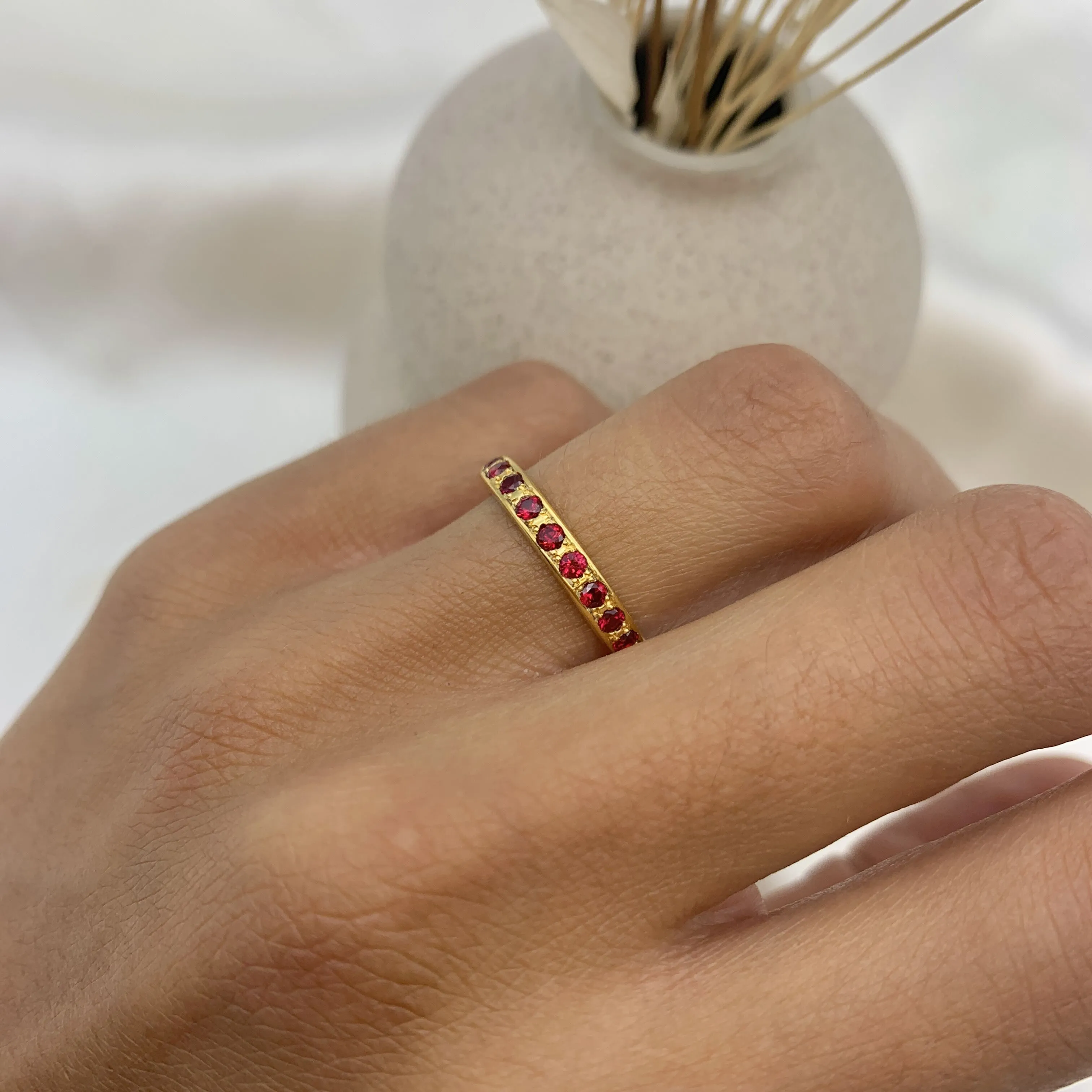 Gold Ruby Ring - Eternity Band, Stackable Ruby Band, July Birthstone Ring