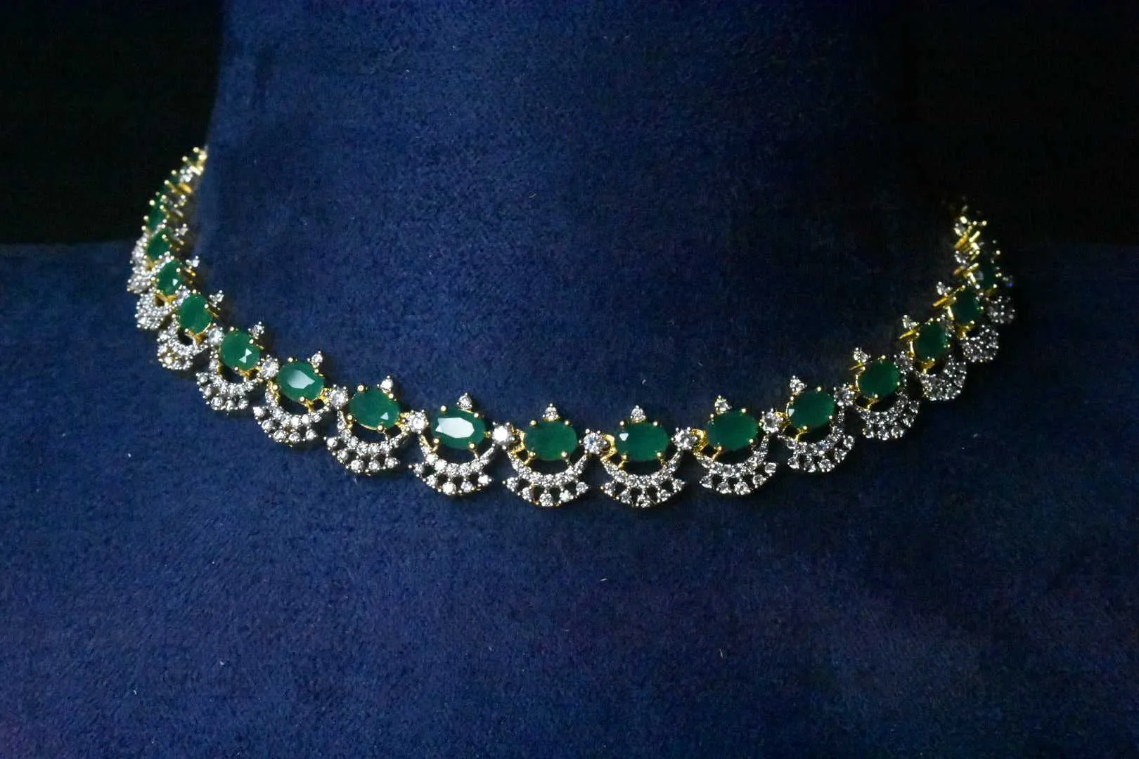 Graceful One Gram Gold Emerald,Ruby And American Diamonds Necklace