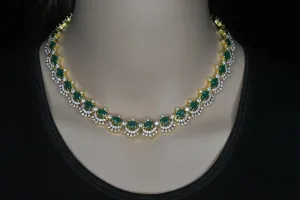 Graceful One Gram Gold Emerald,Ruby And American Diamonds Necklace