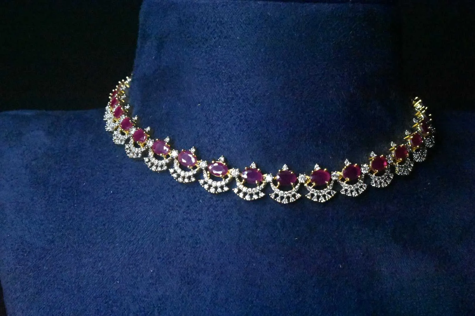 Graceful One Gram Gold Emerald,Ruby And American Diamonds Necklace