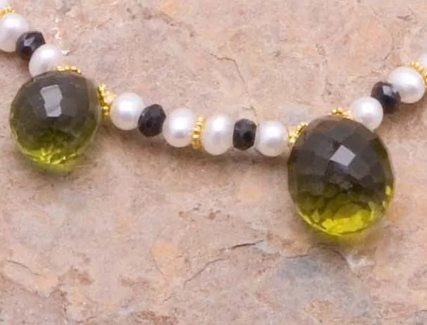 Green Amethyst & Gold Bead Necklace