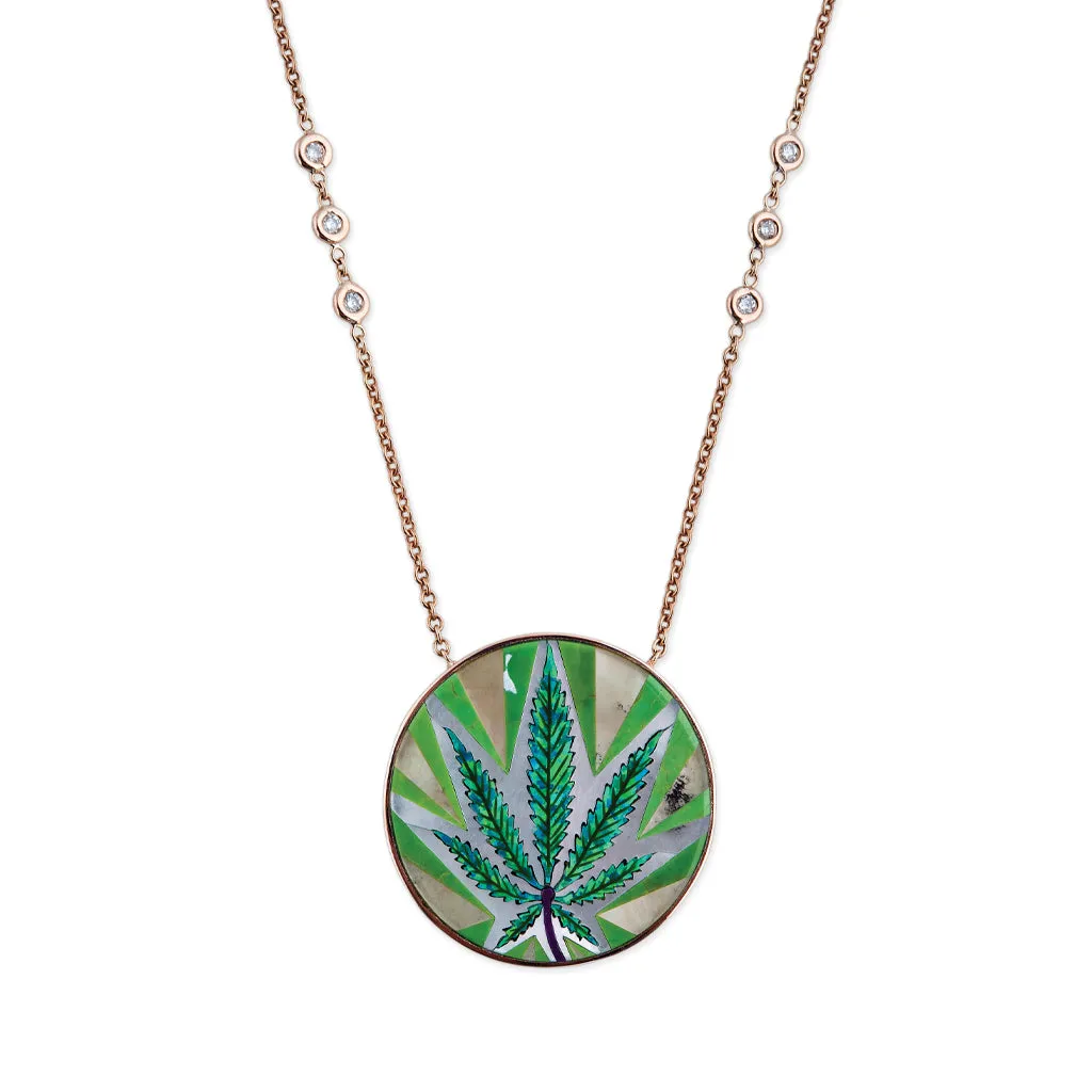 GREEN PEARL SWEET LEAF INLAY NECKLACE