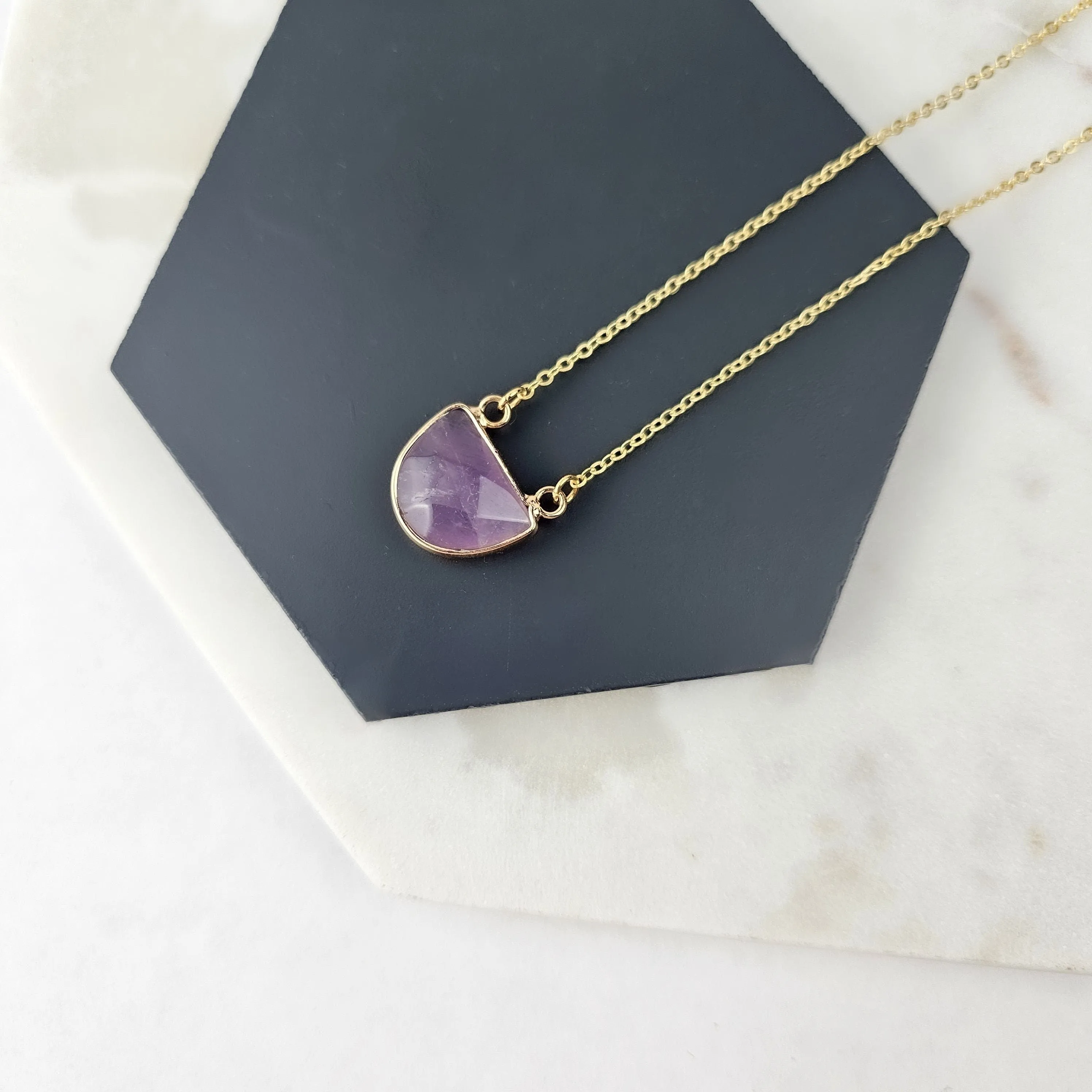 Half Moon Amethyst Crystal Necklace