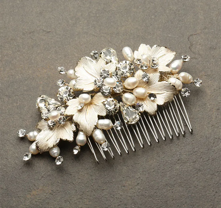 Hand Painted Gold Leaves Bridal Hair Comb