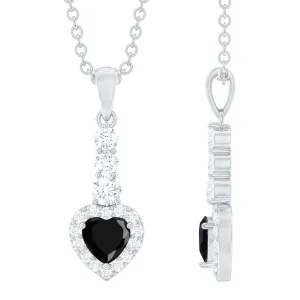 Heart Shape Created Black Diamond Drop Pendant with Diamond Accent