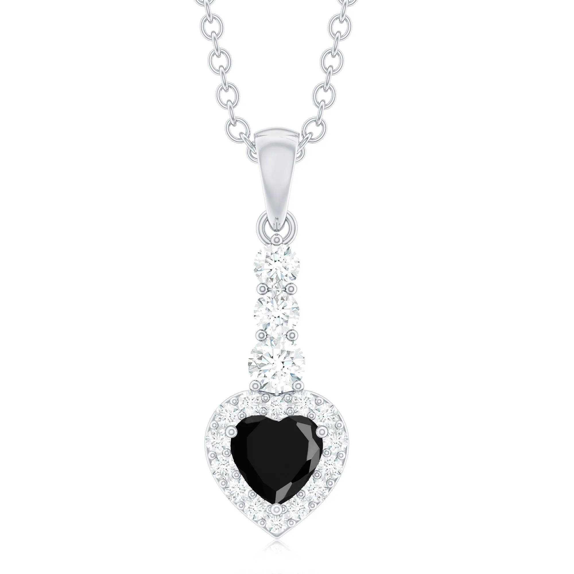 Heart Shape Created Black Diamond Drop Pendant with Diamond Accent