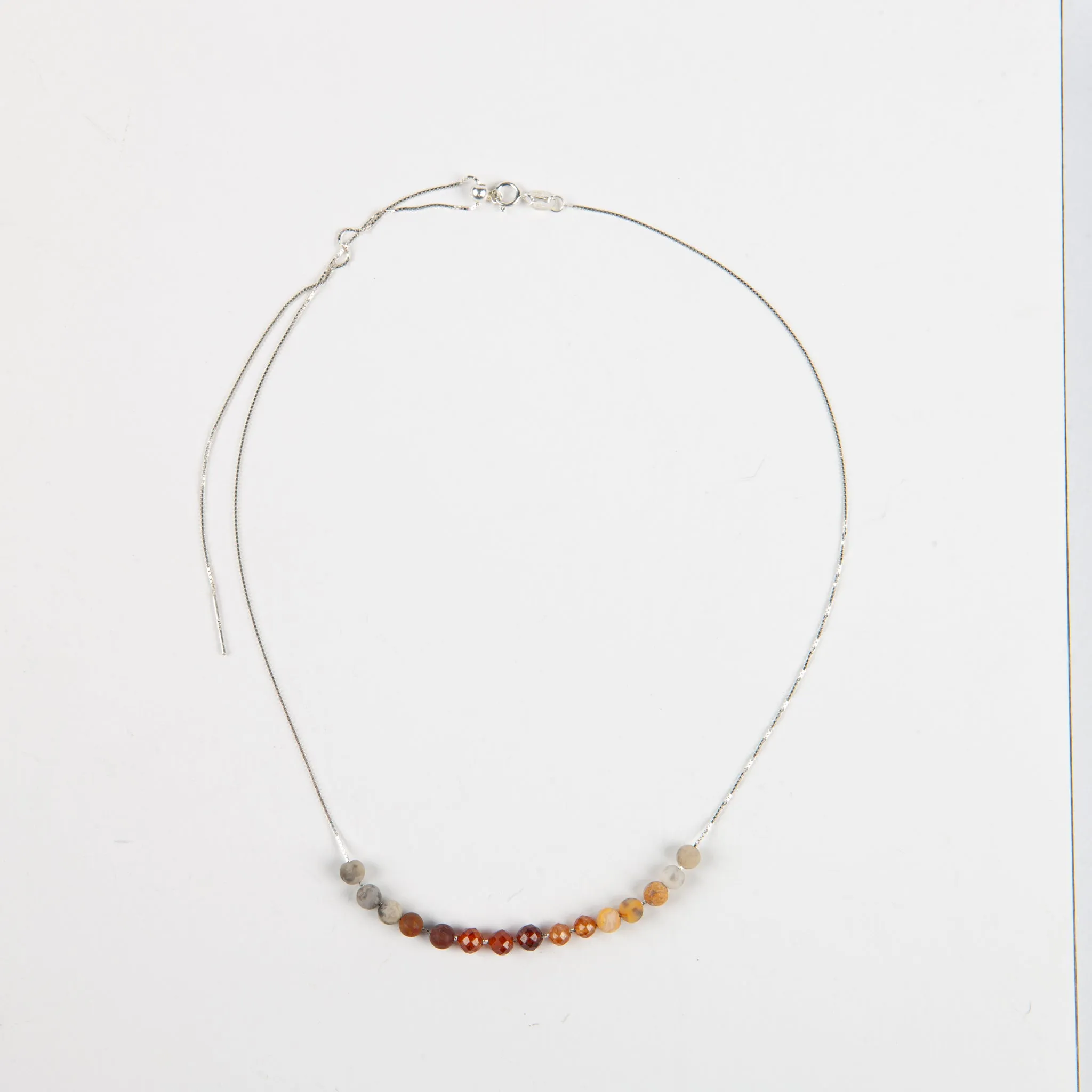 Hessonite & Crazy Lace Agate Adjustable Slide Chain Gemstone Necklace