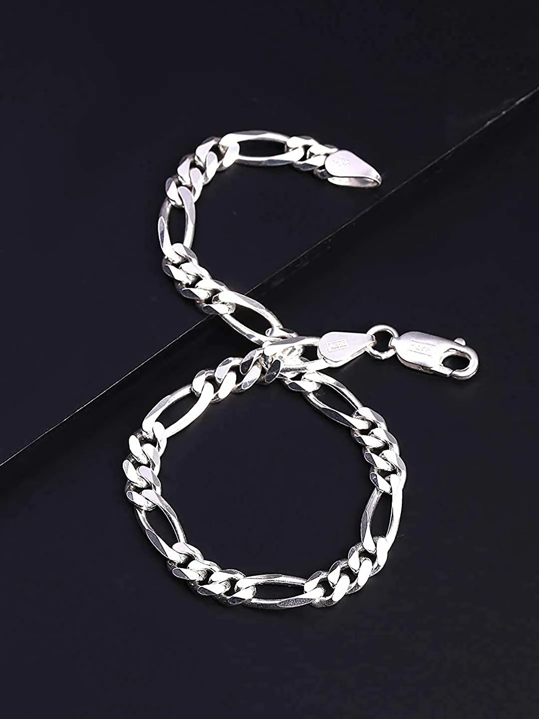 I JUELS ; LIVE THE EMOTIONS 925 Sterling Silver Figaro Chain Bracelet For Mens/Boys/Gents