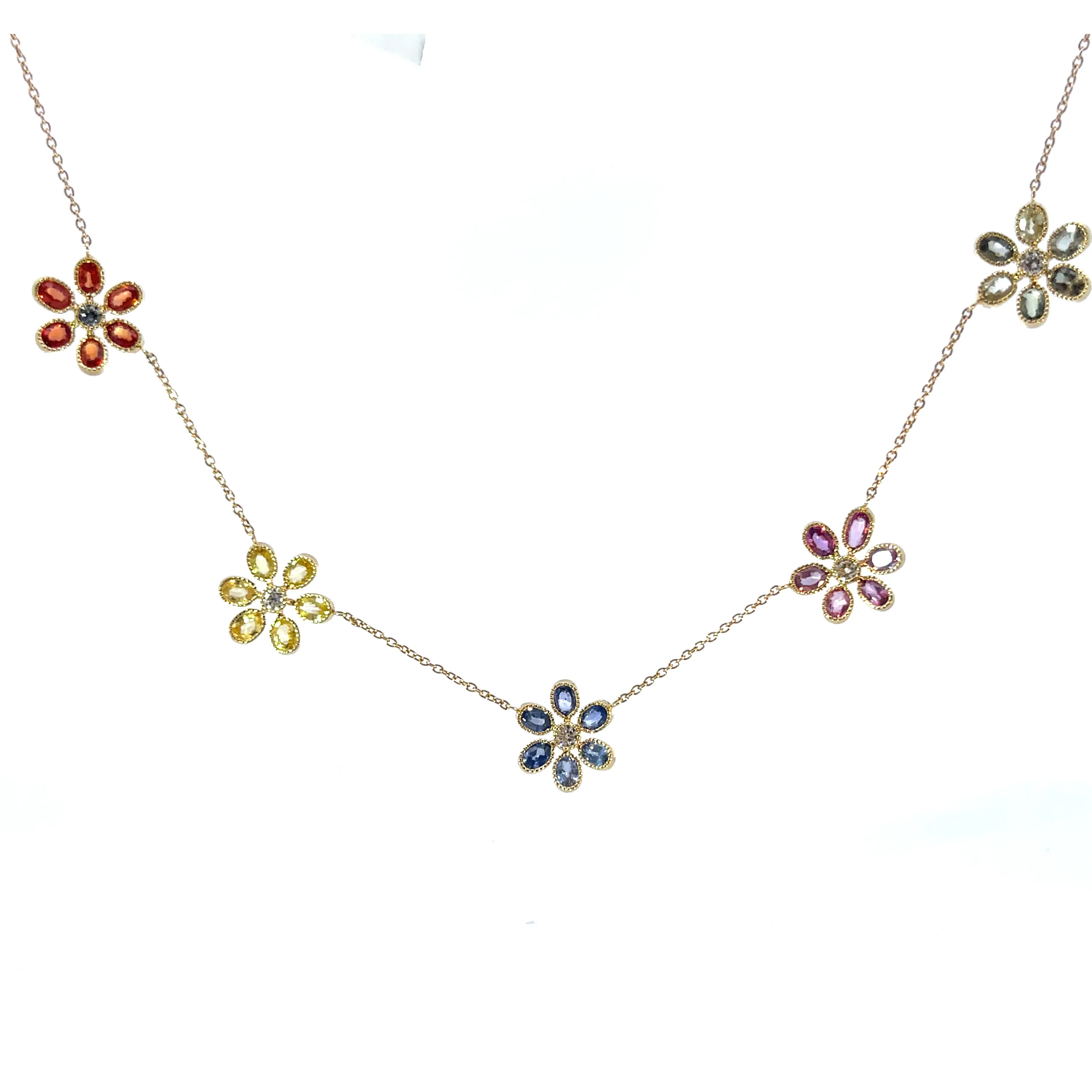 John Apel Multi Color Sapphire And Diamond Floral Necklace