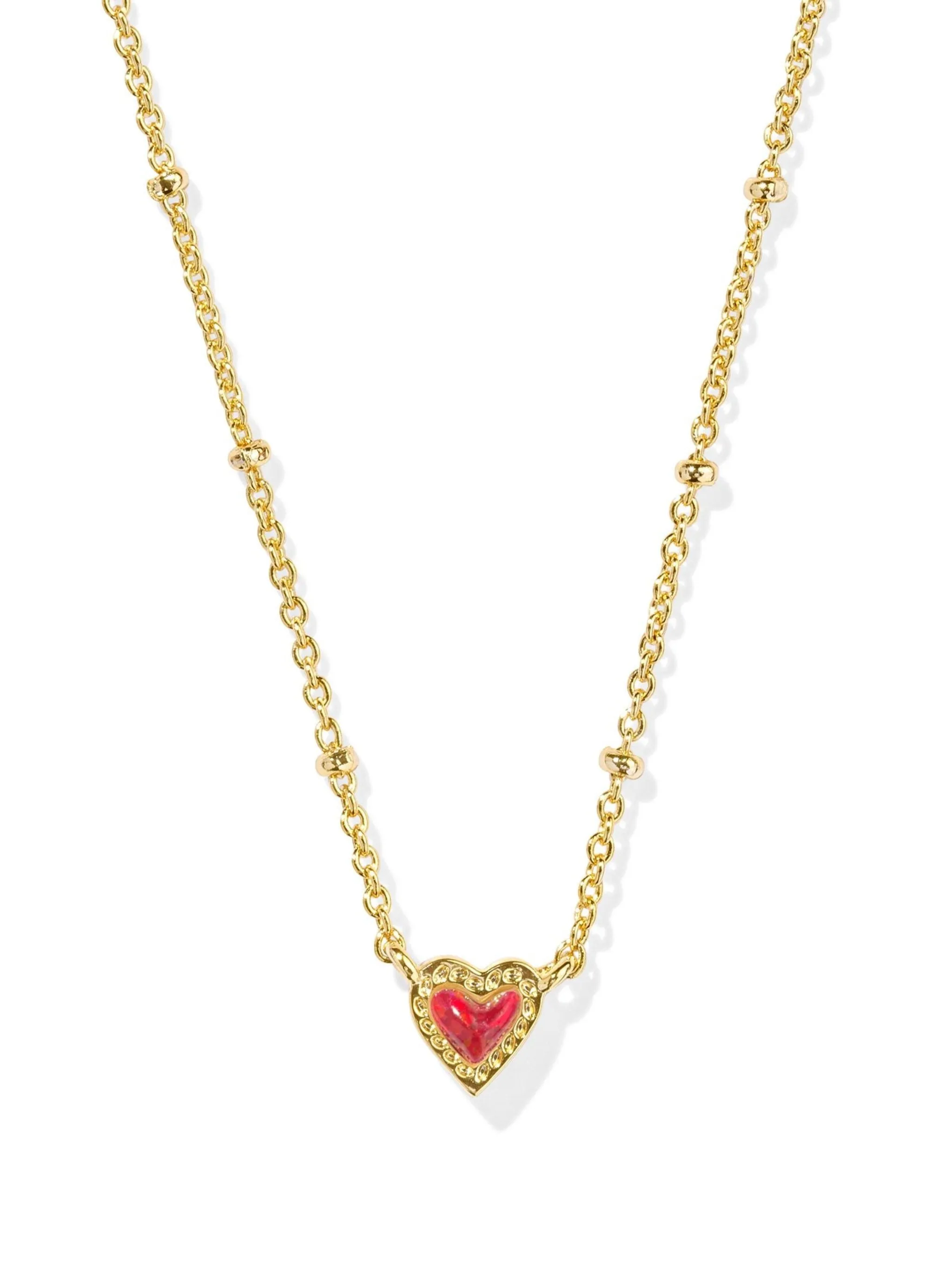 Kendra Scott Mini Ari Heart Short Pendant Necklace - Gold Red Kyocera Opal