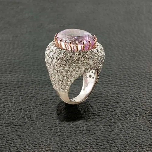 Kunzite & Diamond Estate Cocktail Ring