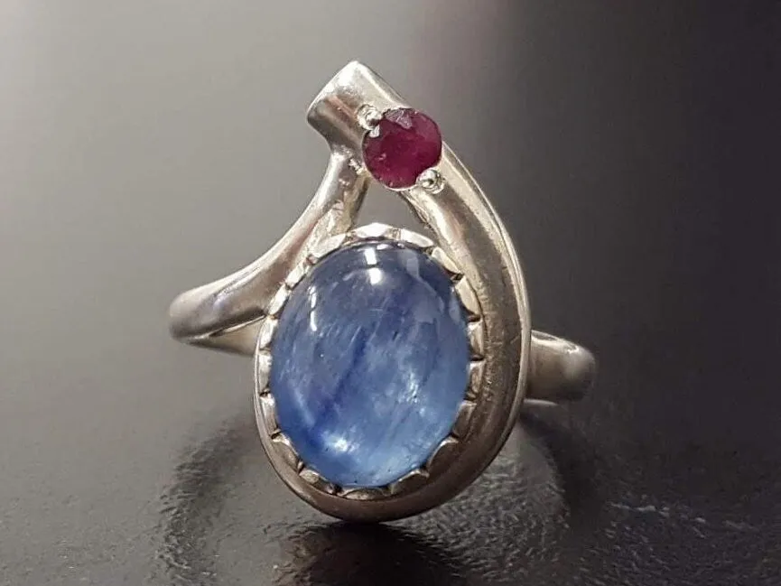 Kyanite Ring - Blue Teardrop Ring - Kyanite Vintage Ring